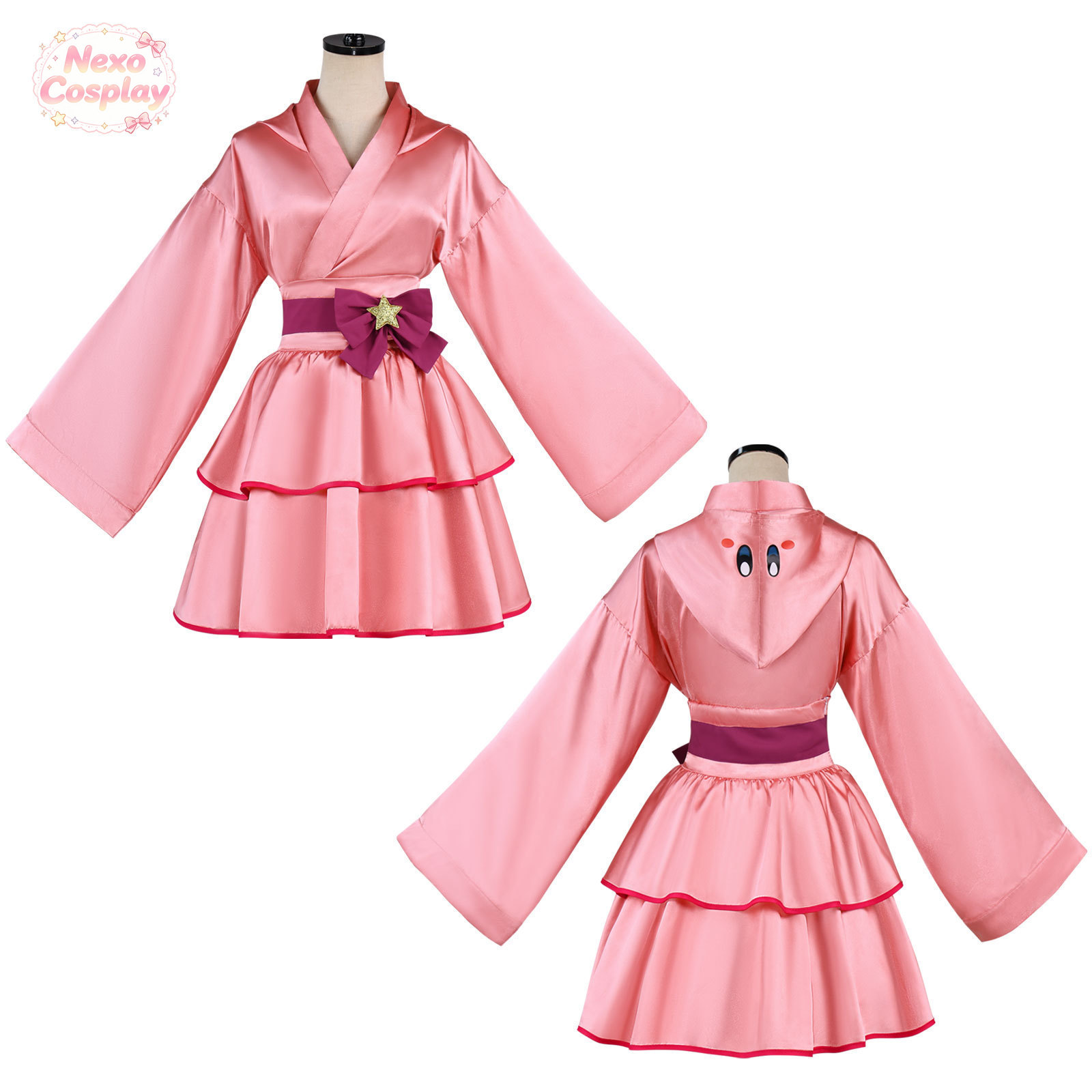 Anime Cosplay Girl Costume - ピンクボール コスプレ衣装 ピンクガール フード付き着物スカート ハロウィンアニメ コスプレとして