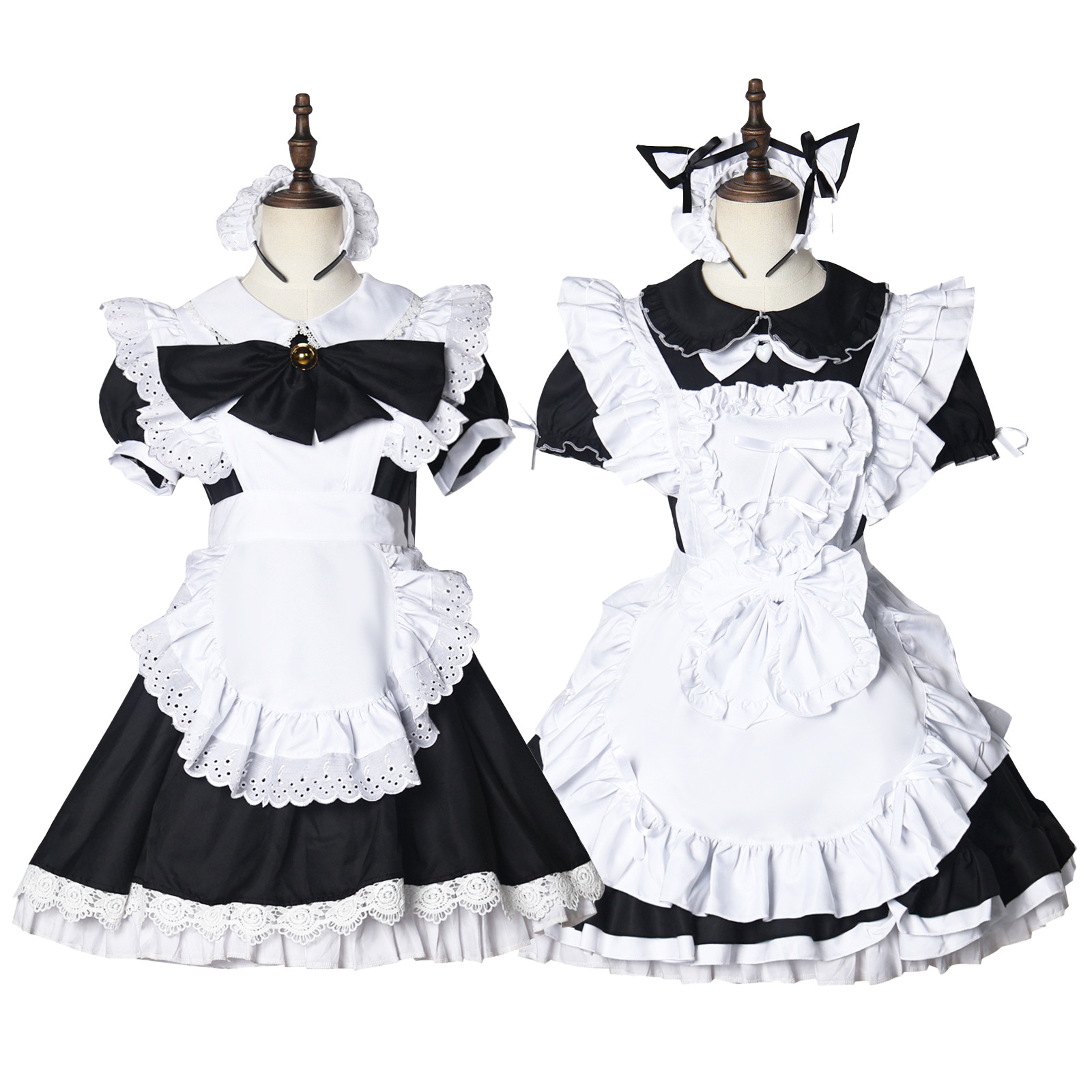 Anime Cosplay Cafe - 黒白ロリータスーツメイドコスプレ衣装カフェサーバント制服アニメ役割ドレスアップアニメ着用ハロウィン服