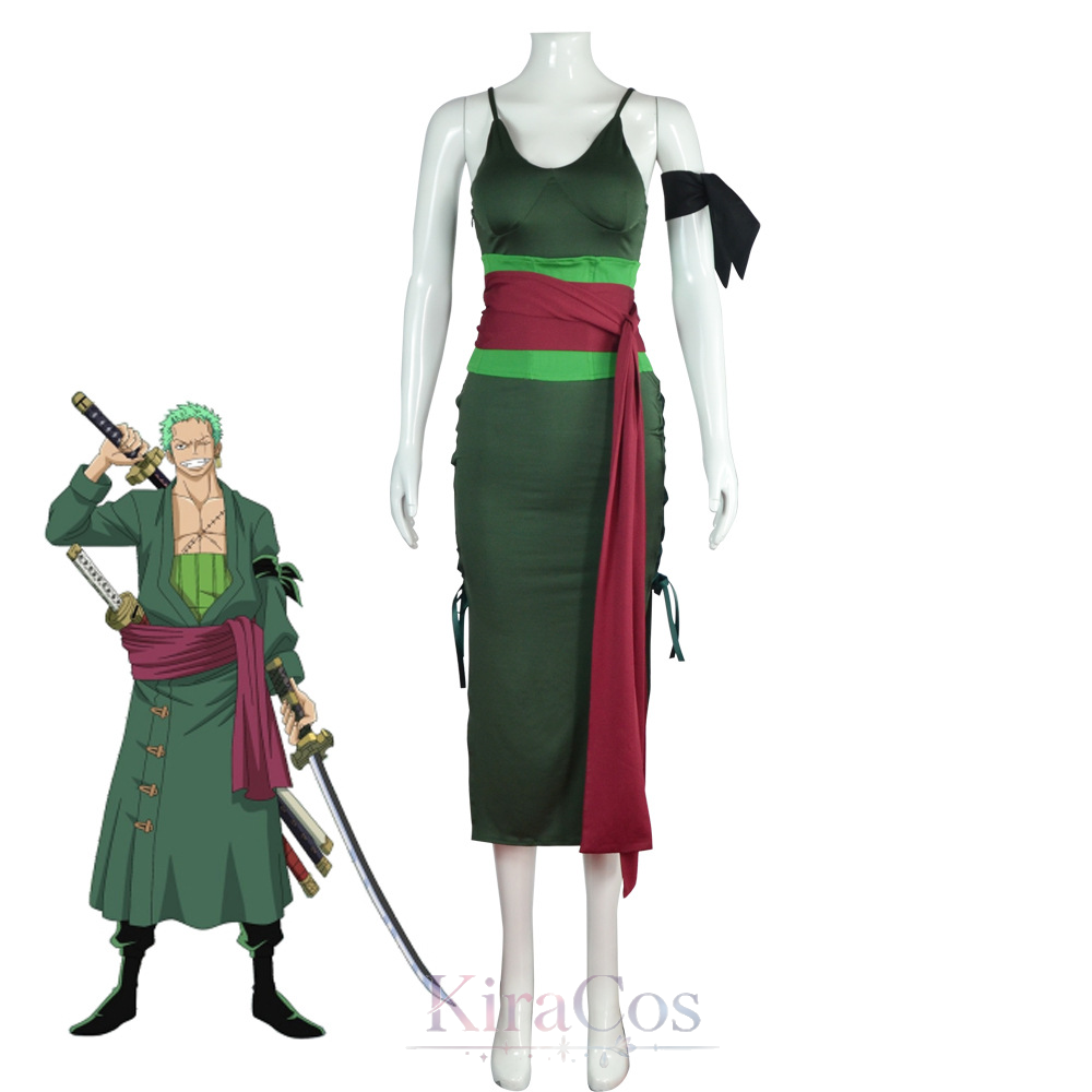 Anime Zoro Cosplay Female - アニメ「ロロノア」コスプレ女性用コスチューム、緑のドレスとベルトのフルセット、ゾロコスプレ女性用ドレス