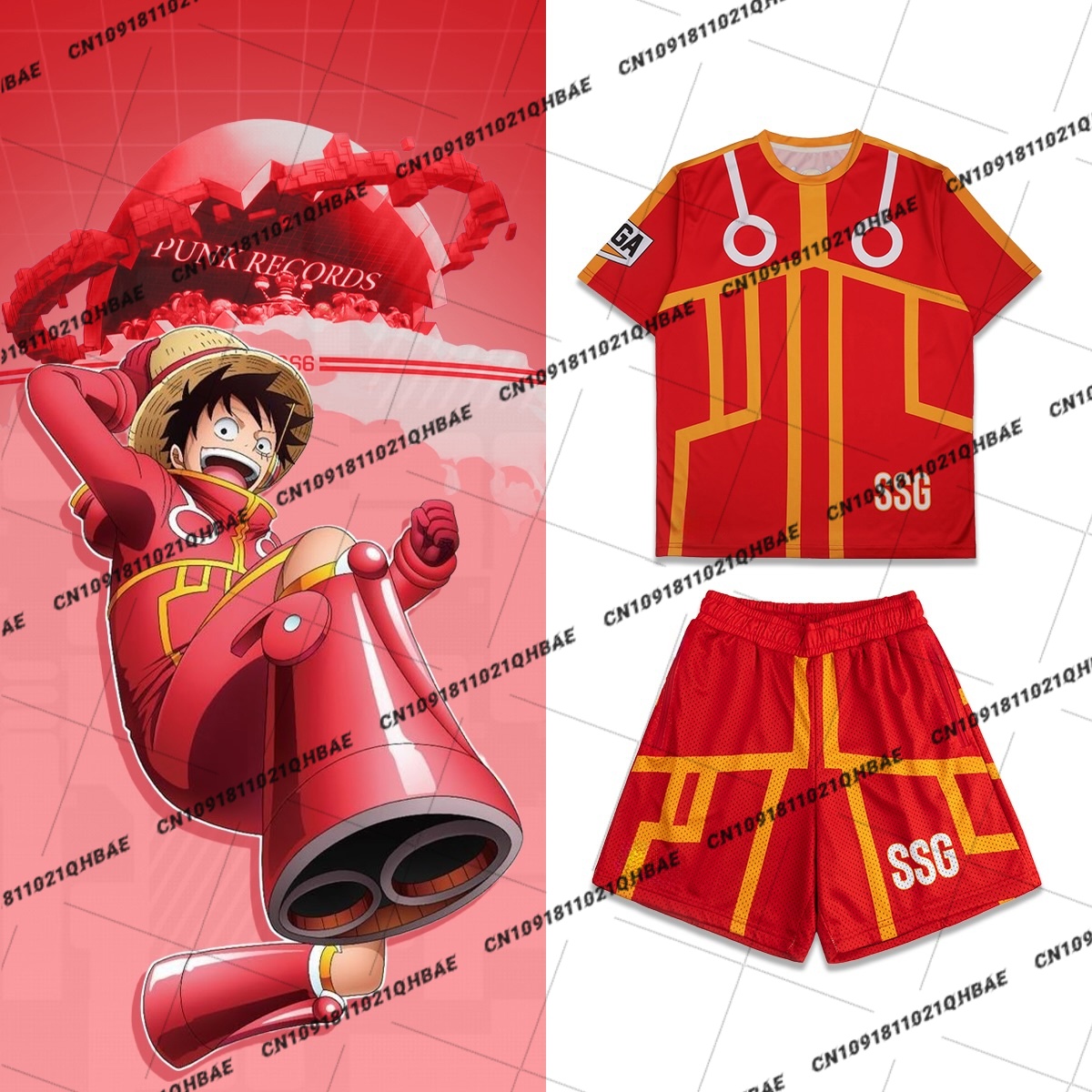 Anime Cosplay Anime - 新しいエッグヘッド島モンキー D. ルフィアニメ愛好家コスプレ衣装男性ファッションレジャースポーツセット特大 Tシャツショーツセット