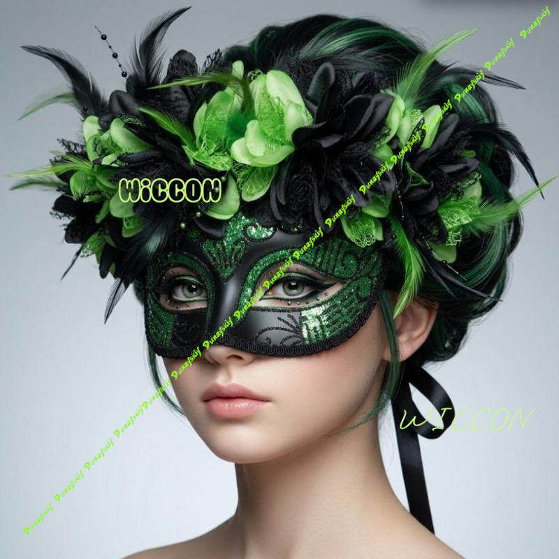 Anime Cosplay Face - デッドハーフフェイスフェザードコスプレマスクノベルティ美しい仮面舞踏会装飾マスクハロウィンマスク