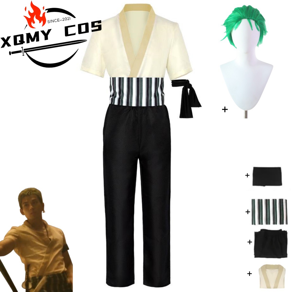 Anime Cosplay One Piece - XqNew アニメ映画ロロノア・ゾロコスプレ衣装イーストブルー大人子供制服トップパンツハロウィンカーニバルパーティーロールプレイスーツ