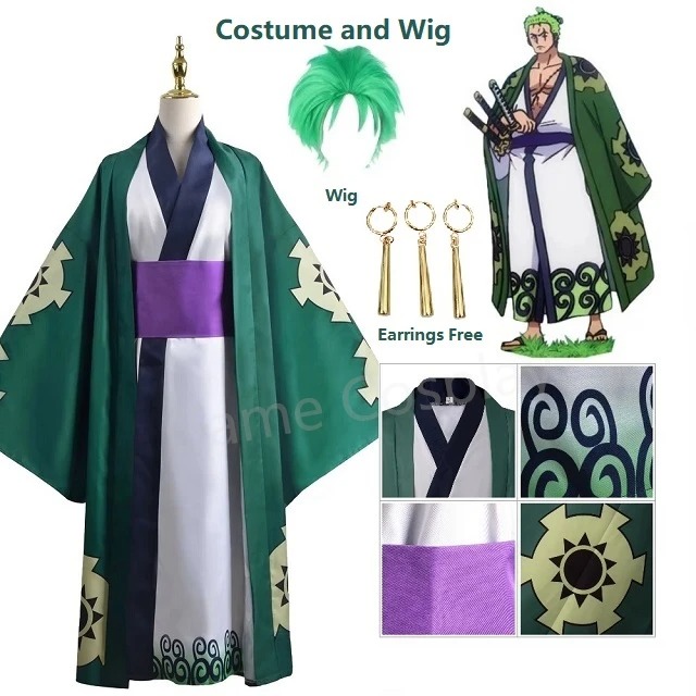 Anime Cosplay One Piece - グリーンロロノア・ゾロ着物コスプレアニメ衣装制服ハロウィン大人のスーツ裏地かつら上着ガードル Disfraz ハロウィン