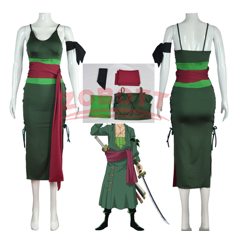 Anime Zoro Cosplay Female - アニメロロノア・ゾロコスプレ衣装ワノ国国変装大人女性のためのグリーンドレス衣装女性ハロウィンスーツ
