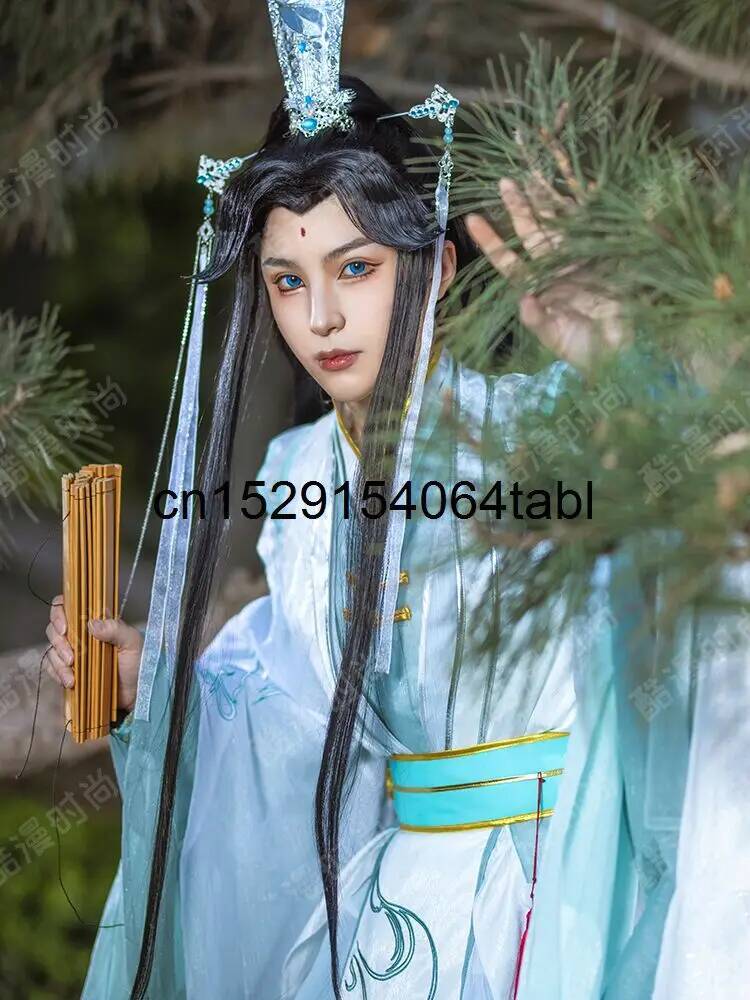 Anime Cosplay Wig - 新天官慈福風師清玄コスプレ衣装漢服セット天官の祝福付きハロウィンウィッグ付き