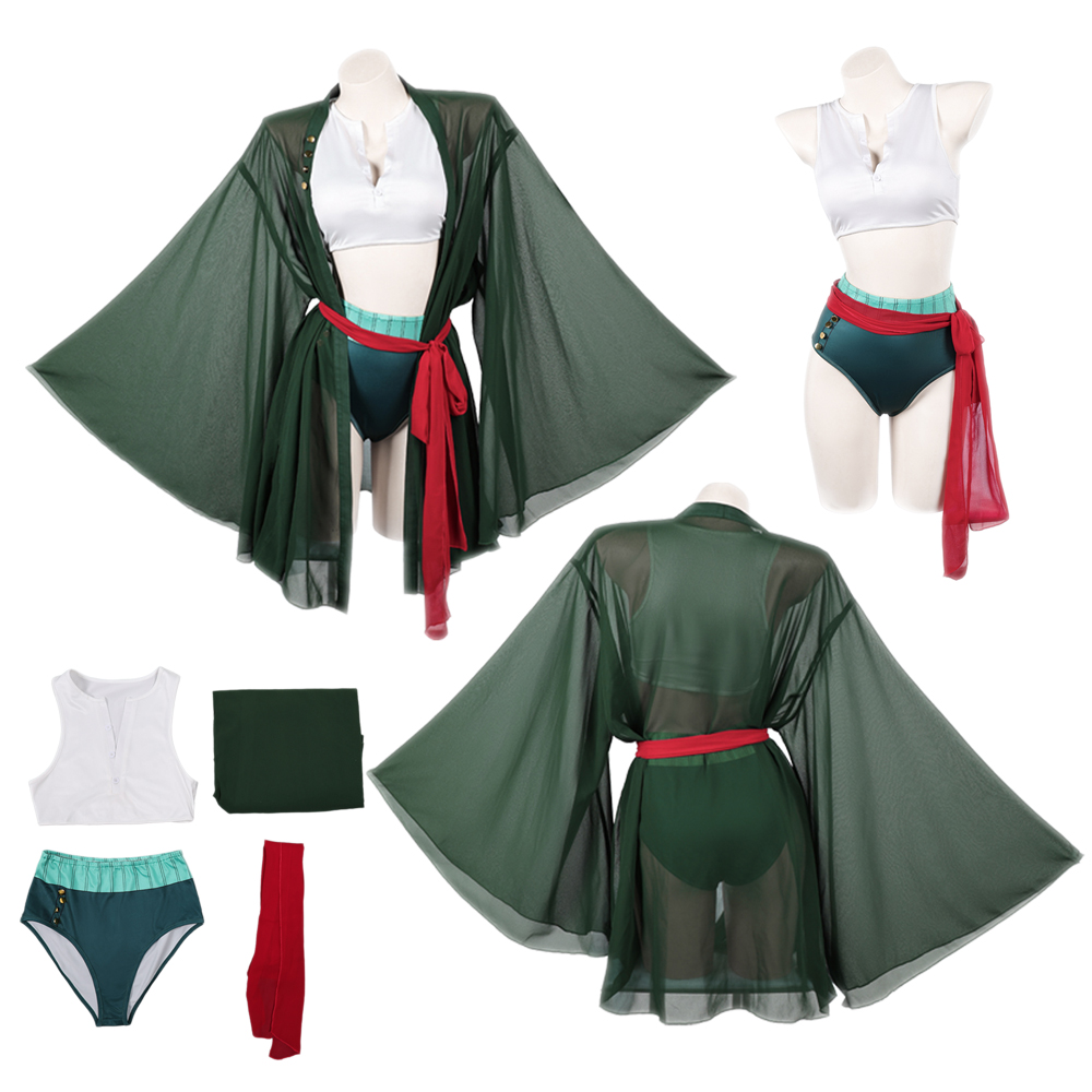 Anime Zoro Cosplay Female - アニメ海賊ロロノアコスプレゾロダークグリーン着物女性のための女性の衣装ハロウィンフェスティバルパーティー衣装スーツ
