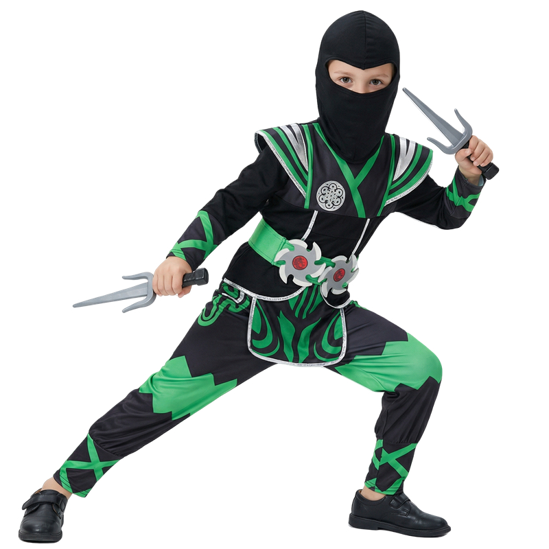 日本の忍者コスチュームセット 子供用 グリーンサムライドレス - Cosplay Anime Boy のレビューと価格