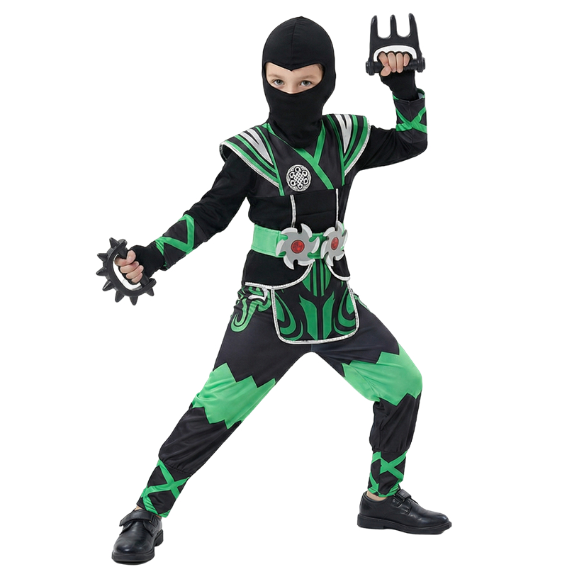 グリーン忍者コスチューム 子供用 9PCおもちゃセット付き  - Cosplay Anime Boy のレビューと価格