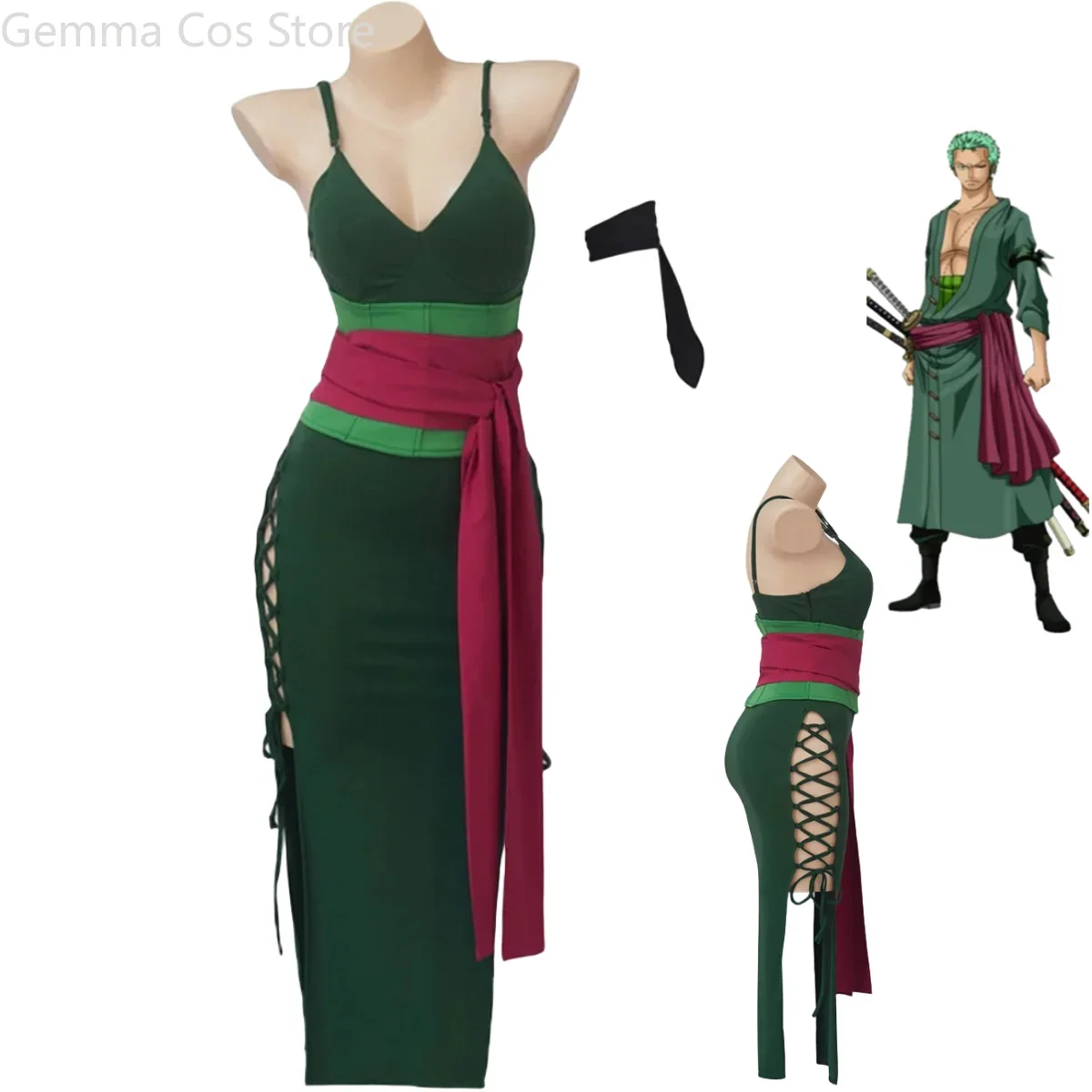 アニメロロノア・ゾロコスプレ衣装女性バージョングリーンセクシ - Anime Zoro Cosplay Female のレビューと価格